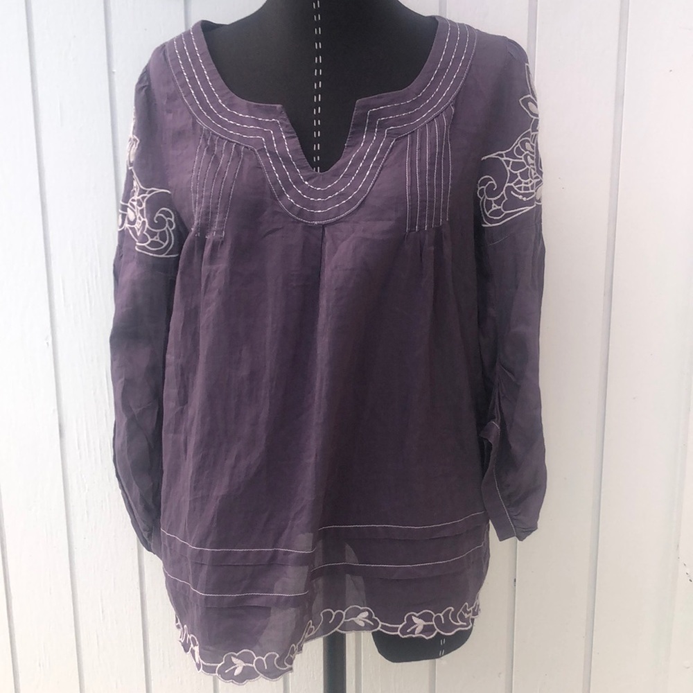 Trinity purple silk cotton embroidered blouse EUC - Picture 3 of 10